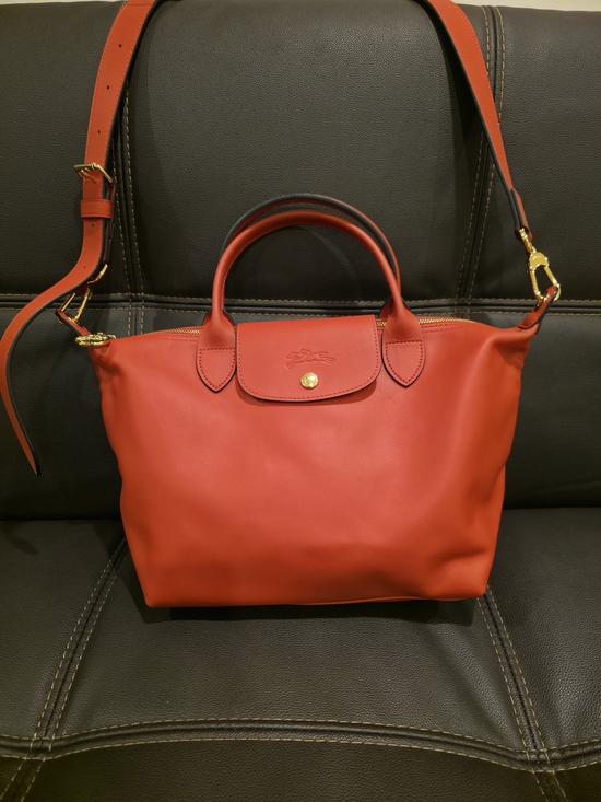 Longchamp Le Pliage Xtra S Orange/Burnt Small Leather Tote in Red